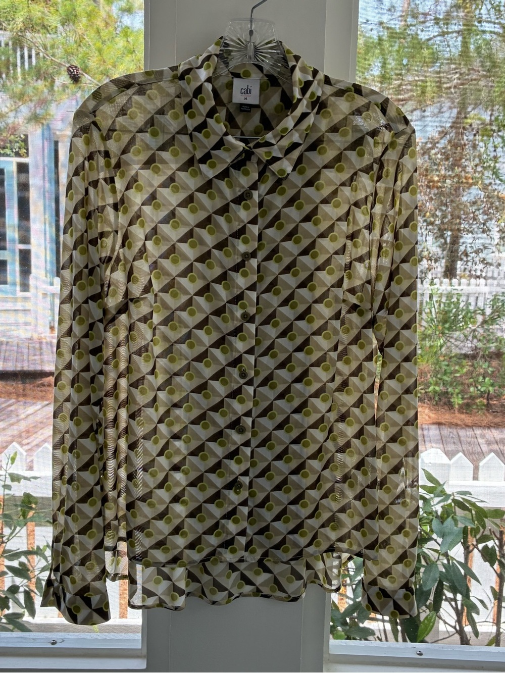 cabi Olive Geometric Print Long-Sleeve Shirt
